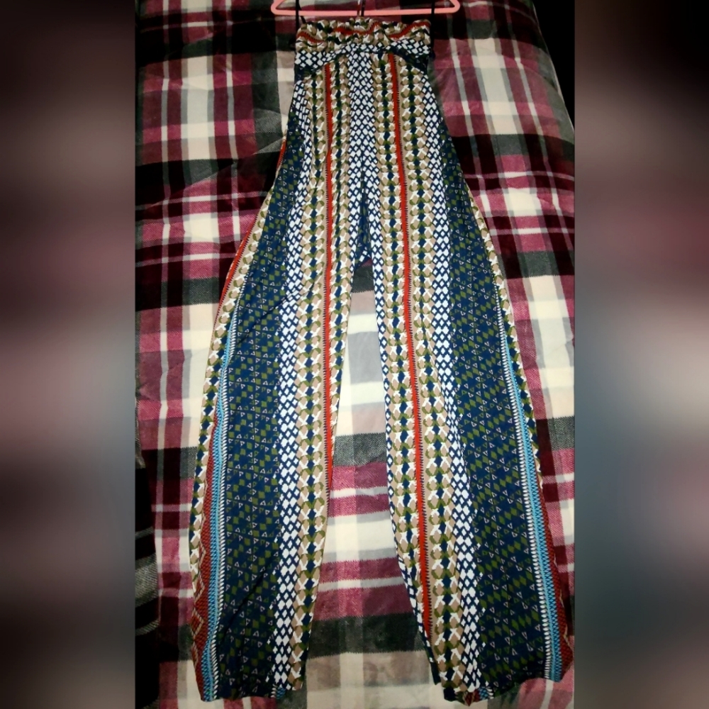 Multi colored earth tones jumpsuit, Aztec/Tribal print, size small